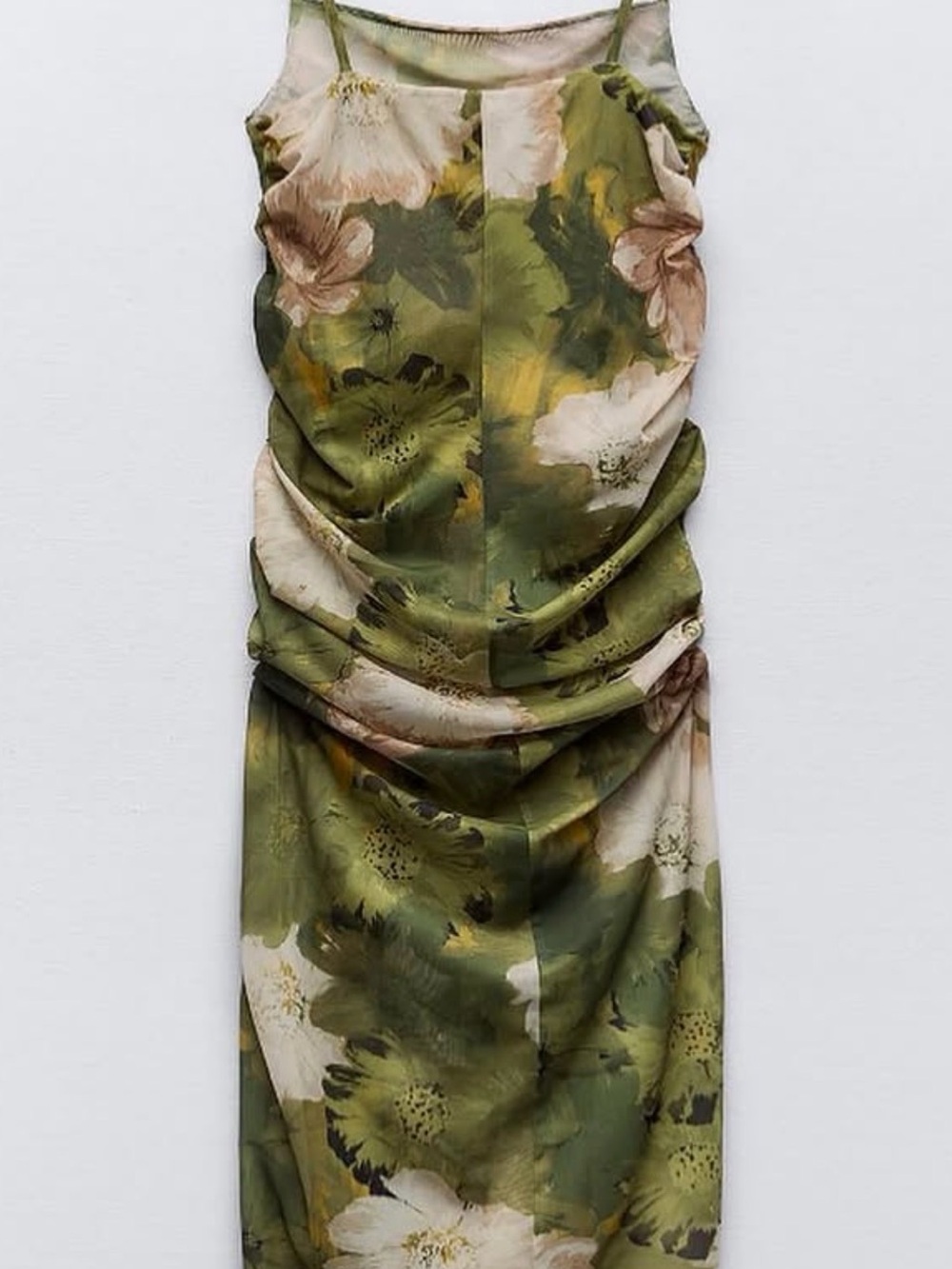 Zara NWT Olive Green Floral Mesh Print Midi Dressing Dress - Picture 2 of 4